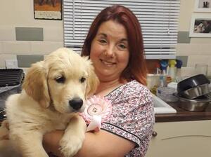 Harry as a puppy with Sarah