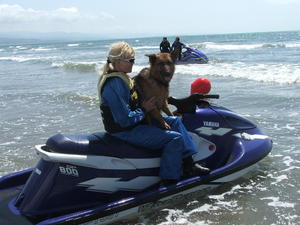 Ruby loves riding on the jet ski