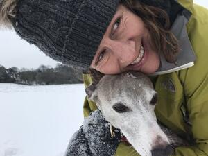 Our whippets love tobogganing with us!
