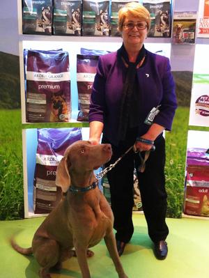 Max Best Puppy at Arden Grange stand Crufts