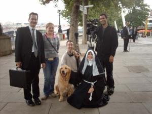 In London filming with Harvey