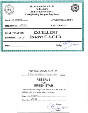 Reserve Green Star & CACIB Certificate